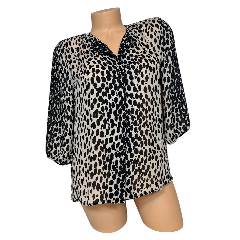 Talbots Petites Black White Abstract Pebble Print 3/4 Sleeve Blouse Size 8P